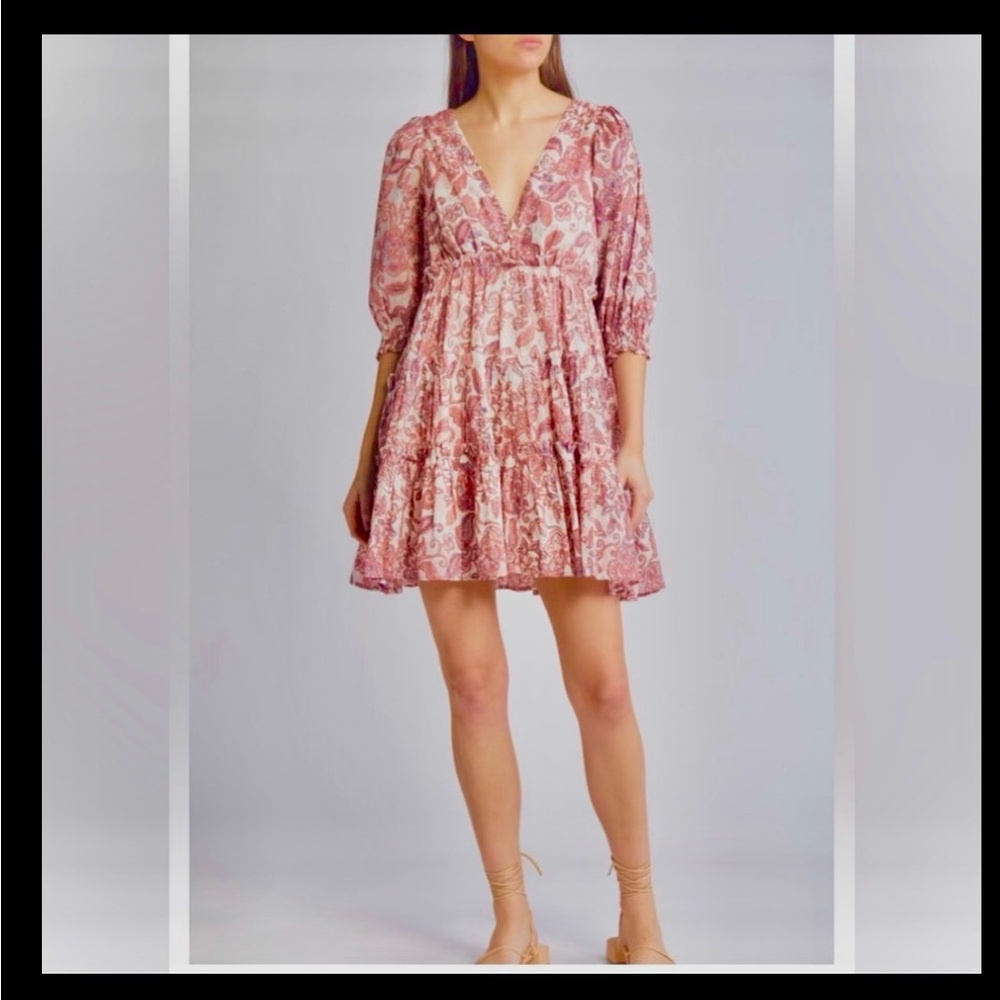 NWT CLEOBELLA LIVINIA Dress 100% Cotton Babydoll Dusty Pink Paisley Boho Size S